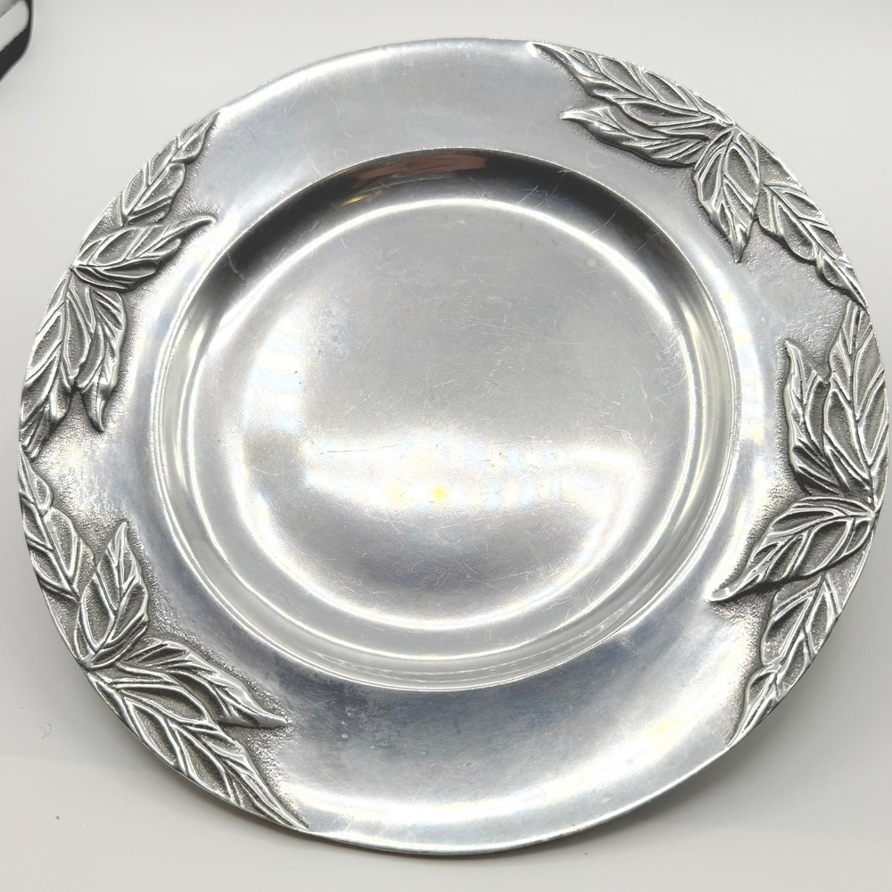 Wilton Columbia PA Pewter‎ Leaf Rim Plate 1985 Vintage Silver Good 9.25in USA